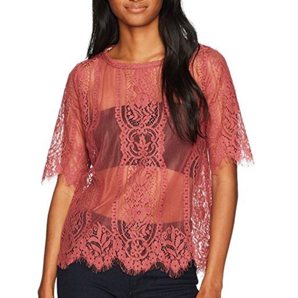 Boho Pink Crochet Lace Woven 3/4 Sleeves Blouse - Picture 4 of 8